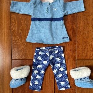American Girl Doll Polar Bear  Pajamas with White and Navy Details